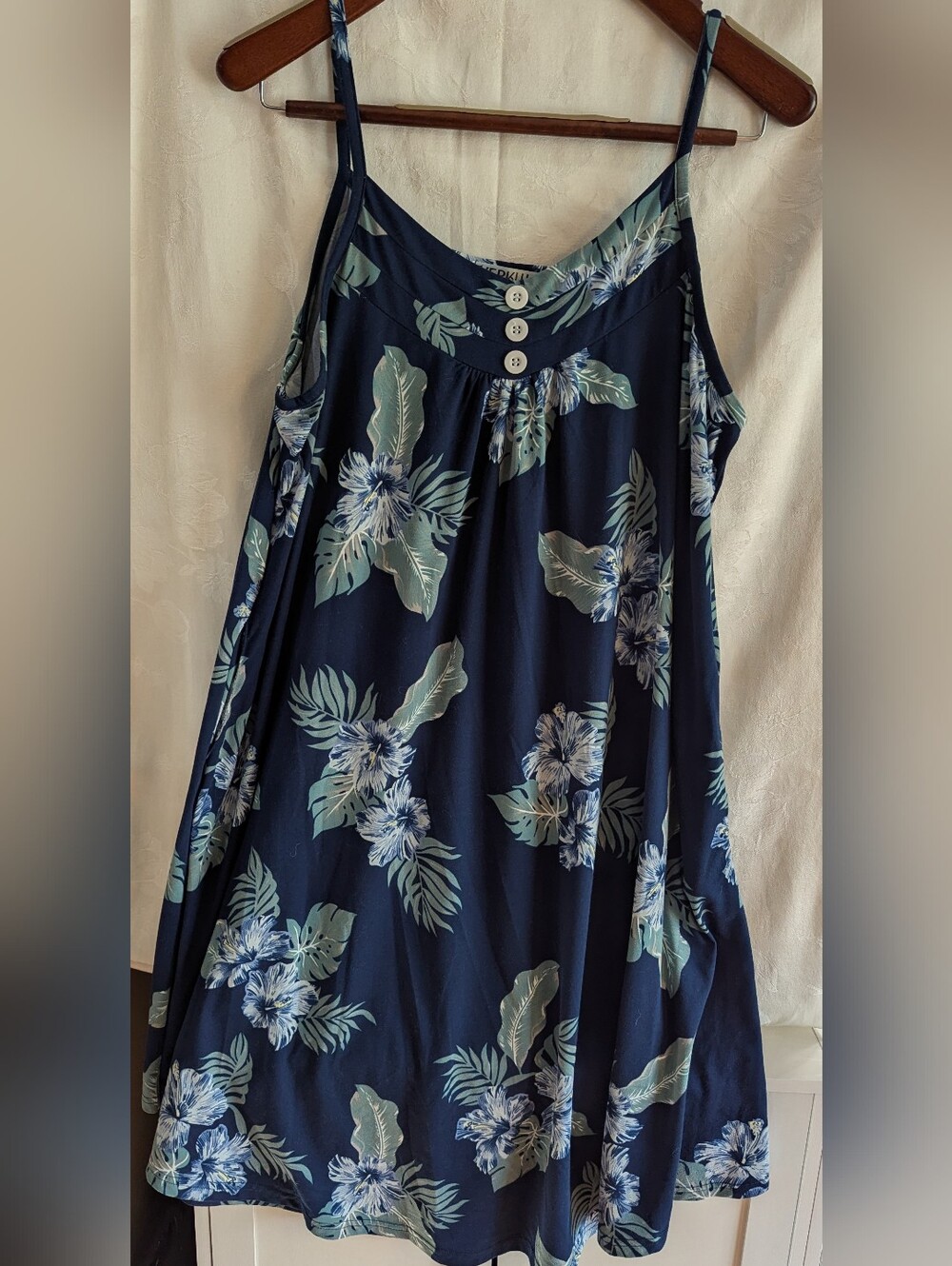 Women's Navy Blue Tropical Floral Nightgown/Slip Dress
